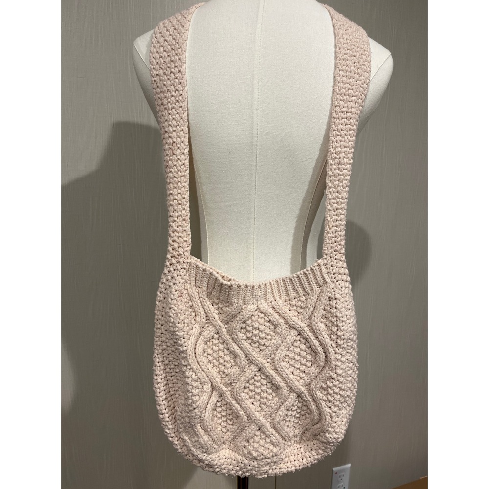 Handmade Light Beige Cable Knit Crossbody Purse